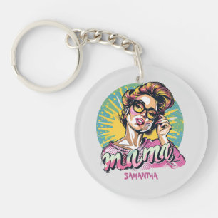 Personalised Retro Mama Pop Art (16) Key Ring