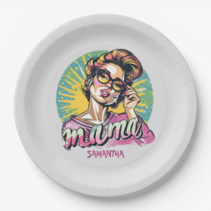 Personalised Retro Mama Pop Art (16) Paper Plate