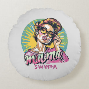 Personalised Retro Mama Pop Art (16) Round Cushion