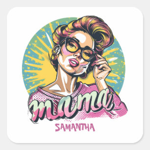 Personalised Retro Mama Pop Art (16) Square Sticker