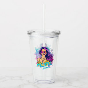 Personalised Retro Mama Pop Art (17) Acrylic Tumbler