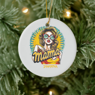 Personalised Retro Mama Pop Art (17) Ceramic Ornament