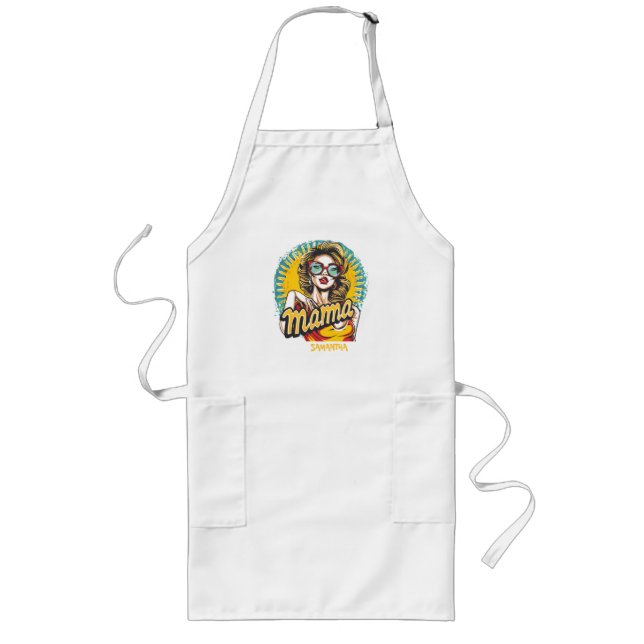 Personalised Retro  Mama Pop Art (17) Long Apron (Front)