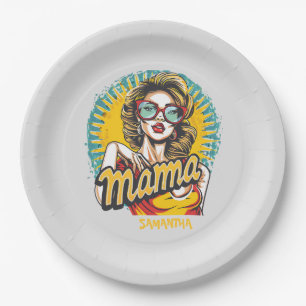 Personalised Retro  Mama Pop Art (17) Paper Plate