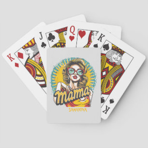 Personalised Retro  Mama Pop Art (17) Playing Cards