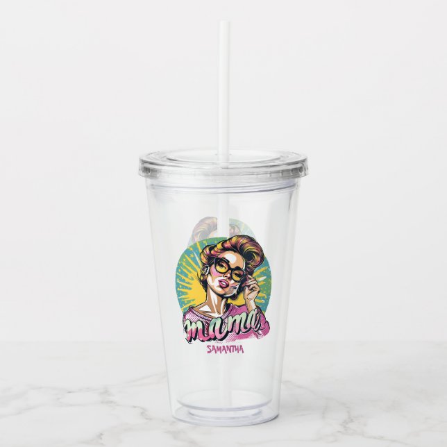 Personalised Retro  Mama Pop Art (18) Acrylic Tumbler (Front)