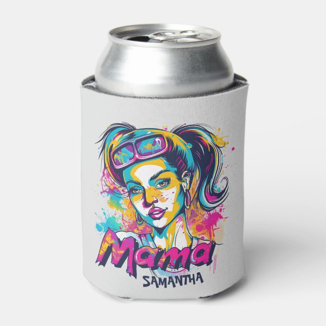 Personalised Retro  Mama Pop Art (18) Can Cooler (Can Front)