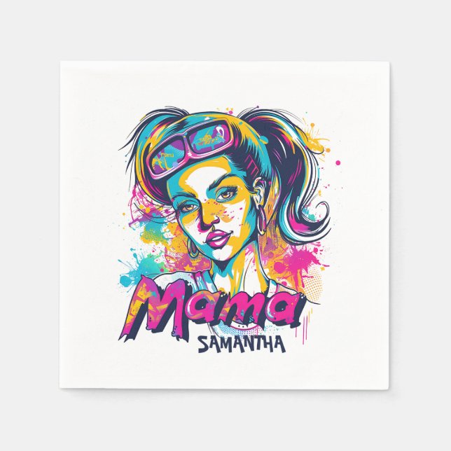 Personalised Retro  Mama Pop Art (18) Napkin (Front)