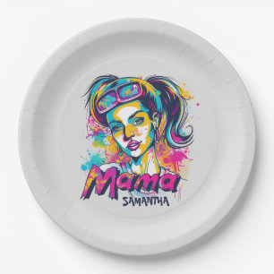 Personalised Retro  Mama Pop Art (18) Paper Plate