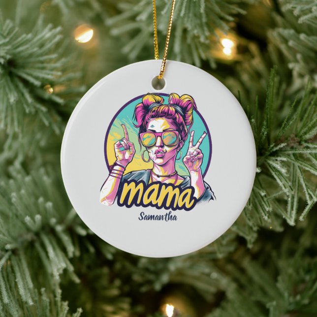Personalised Retro  Mama Pop Art (19) Ceramic Ornament (Tree)