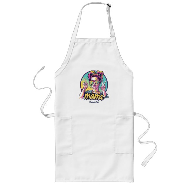 Personalised Retro  Mama Pop Art (19) Long Apron (Front)