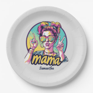 Personalised Retro  Mama Pop Art (19) Paper Plate
