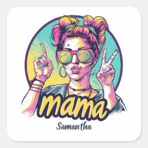 Personalised Retro Mama Pop Art (19) Square Sticker