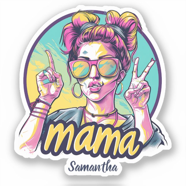 Personalised Retro  Mama Pop Art (19) Sticker (Front)