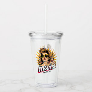 Personalised Retro Mama Pop Art 1 Acrylic Tumbler