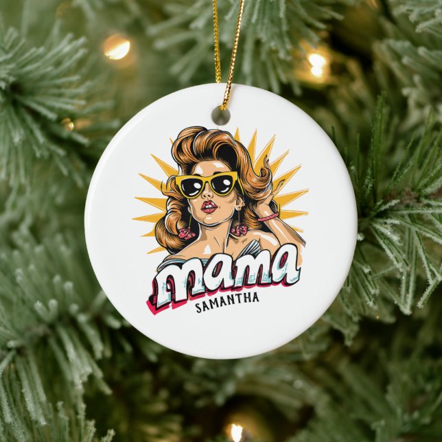 Personalised Retro  Mama Pop Art 1 Ceramic Ornament (Tree)