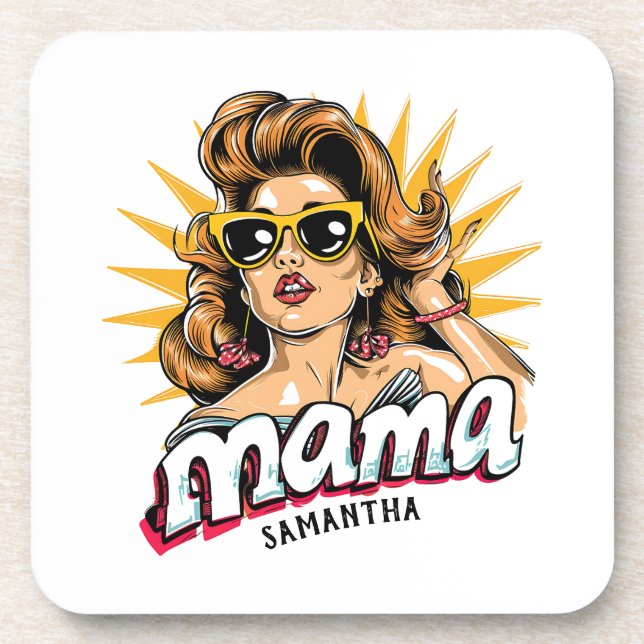 Personalised Retro  Mama Pop Art 1 Coaster (Front)