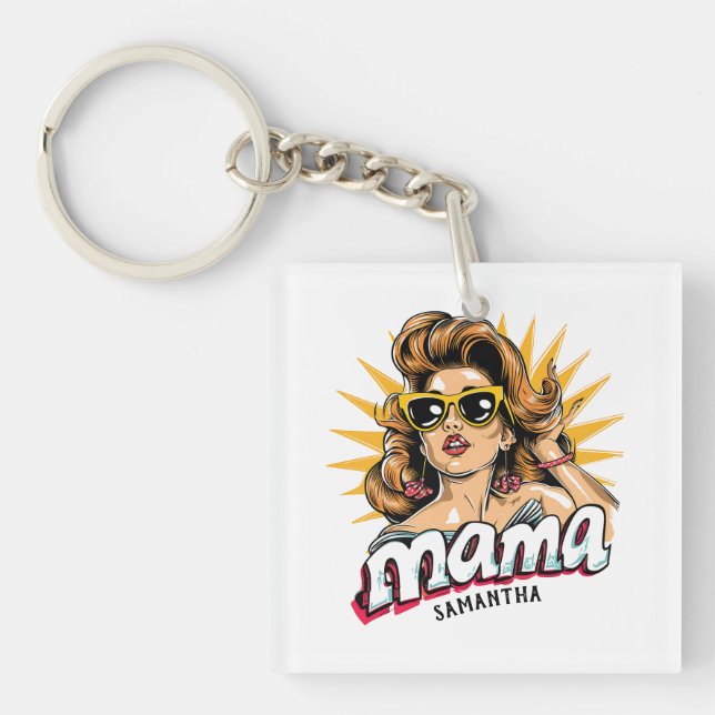 Personalised Retro  Mama Pop Art 1 Key Ring (Front)