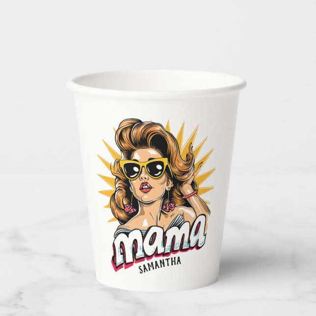 Personalised Retro  Mama Pop Art 1 Paper Cups (Front)