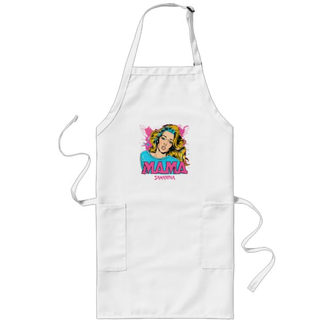 Personalised Retro  Mama Pop Art (20) Long Apron (Front)