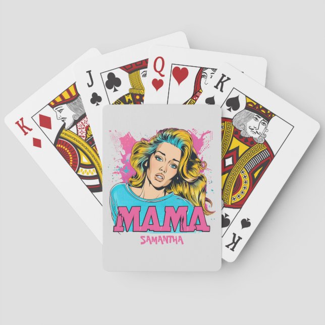 Personalised Retro  Mama Pop Art (20) Playing Cards (Back)