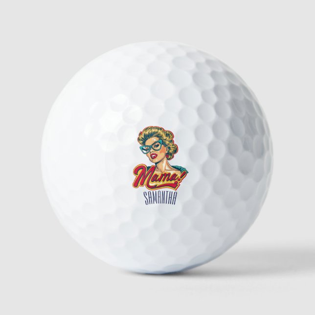 Personalised Retro  Mama Pop Art 2 Golf Balls (Front)