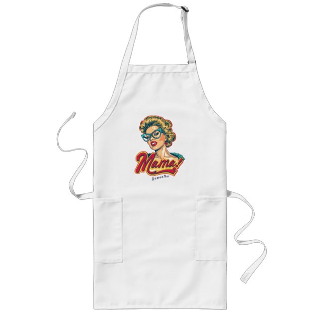 Personalised Retro  Mama Pop Art 2 Long Apron (Front)