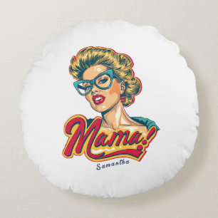 Personalised Retro Mama Pop Art 2 Round Cushion