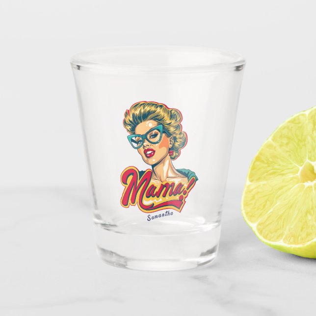 Personalised Retro  Mama Pop Art 2 Shot Glass (Front)