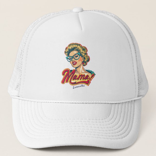 Personalised Retro  Mama Pop Art 2 Trucker Hat (Front)