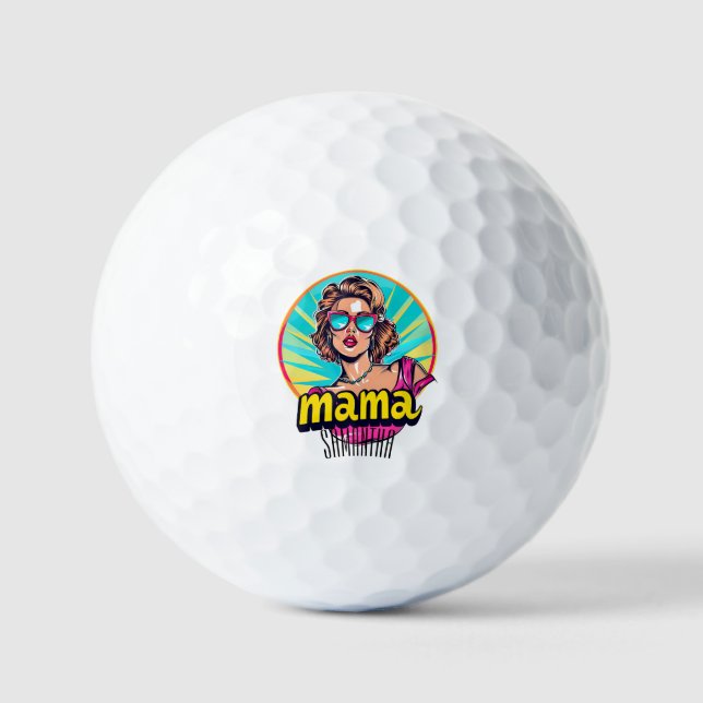 Personalised Retro  Mama Pop Art (3) Golf Balls (Front)
