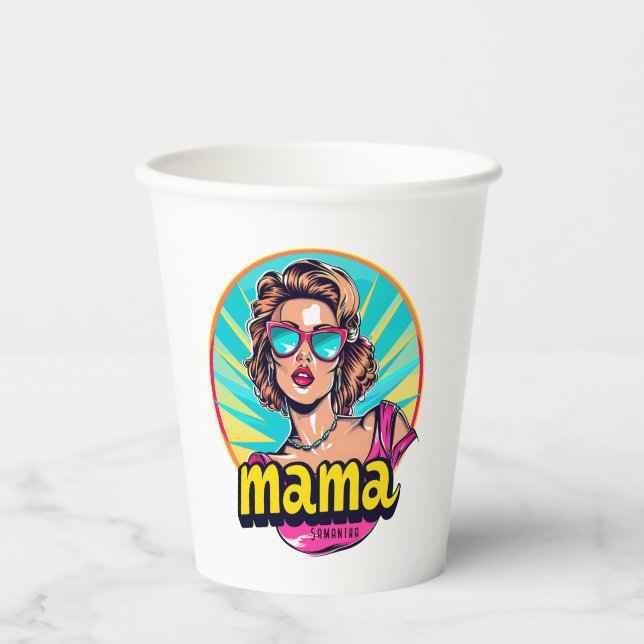 Personalised Retro  Mama Pop Art (3) Paper Cups (Front)