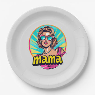 Personalised Retro Mama Pop Art (3) Paper Plate