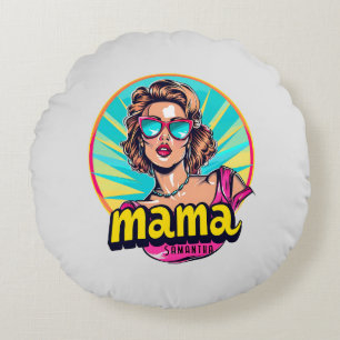 Personalised Retro Mama Pop Art (3) Round Cushion