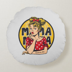 Personalised Retro Mama Pop Art (4) Round Cushion