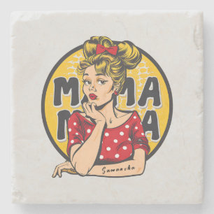 Personalised Retro Mama Pop Art (4) Stone Coaster
