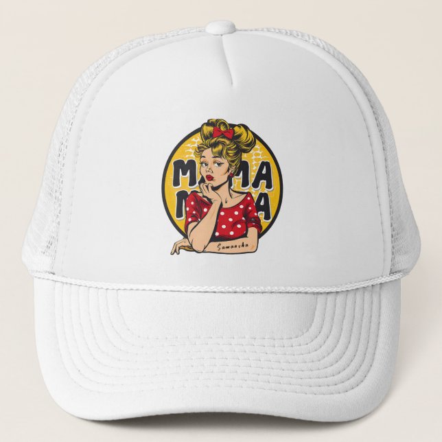 Personalised Retro  Mama Pop Art (4) Trucker Hat (Front)