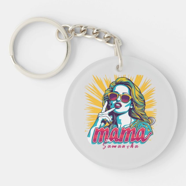 Personalised Retro  Mama Pop Art (5) Key Ring (Front)