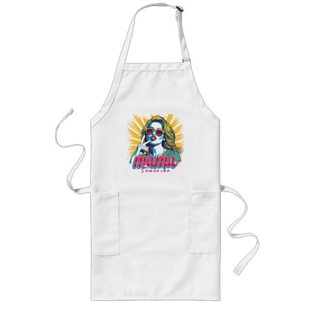 Personalised Retro  Mama Pop Art (5) Long Apron (Front)