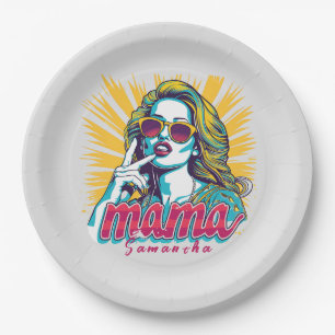 Personalised Retro  Mama Pop Art (5) Paper Plate
