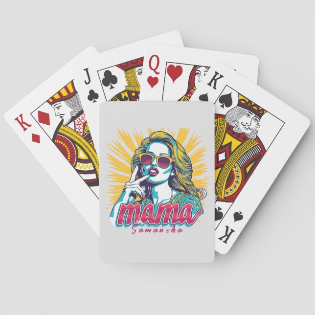 Personalised Retro  Mama Pop Art (5) Playing Cards (Back)