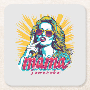 Personalised Retro Mama Pop Art (5) Square Paper Coaster
