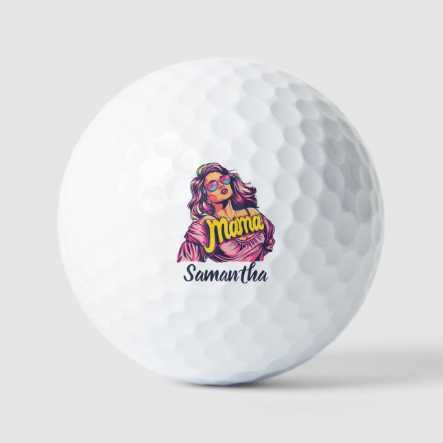Personalised Retro  Mama Pop Art (6) Golf Balls (Front)