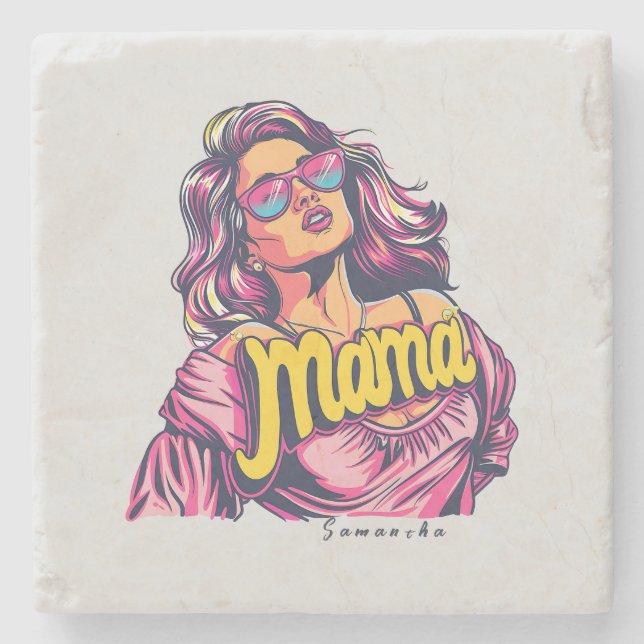 Personalised Retro  Mama Pop Art (6) Stone Coaster (Front)