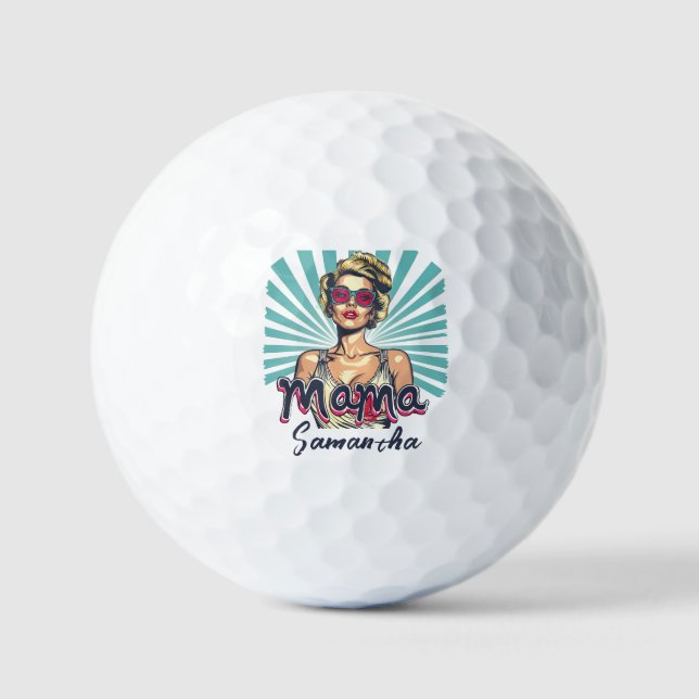 Personalised Retro  Mama Pop Art (7) Golf Balls (Front)