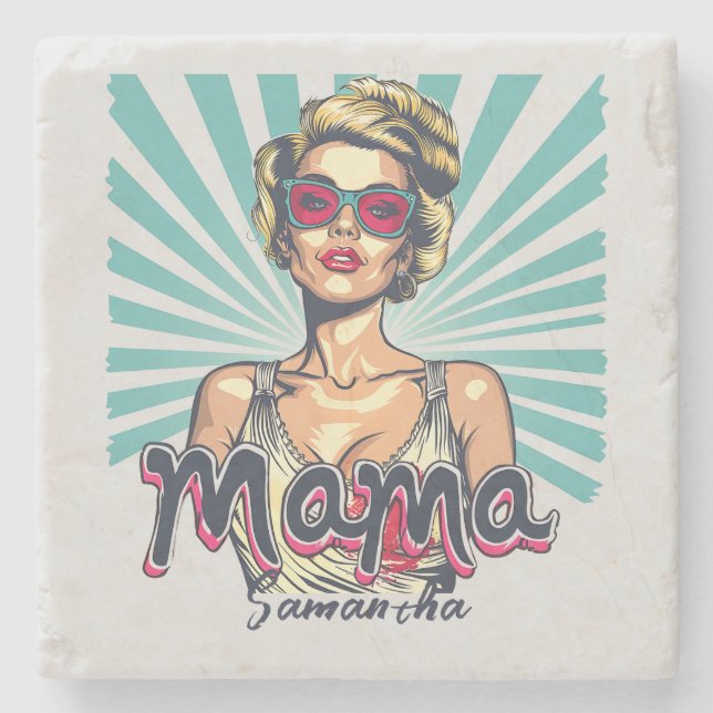 Personalised Retro  Mama Pop Art (7) Stone Coaster (Front)