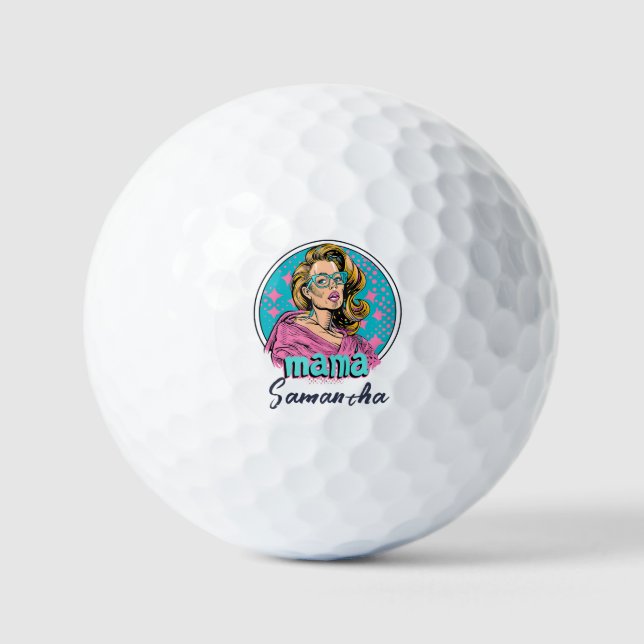 Personalised Retro  Mama Pop Art (8) Golf Balls (Front)