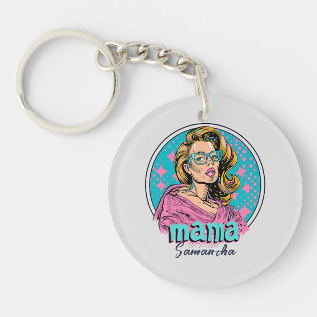 Personalised Retro  Mama Pop Art (8) Key Ring (Front)