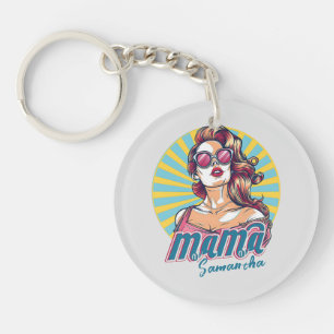 Personalised Retro Mama Pop Art (9) Key Ring