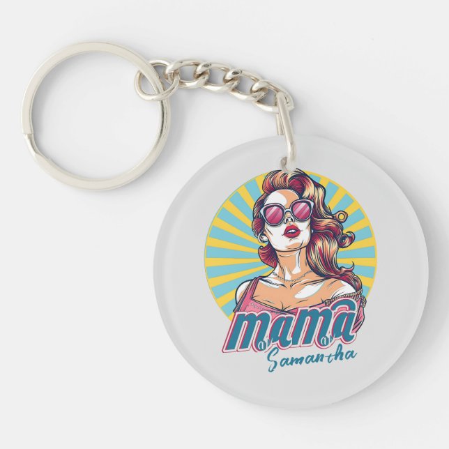 Personalised Retro  Mama Pop Art (9) Key Ring (Front)